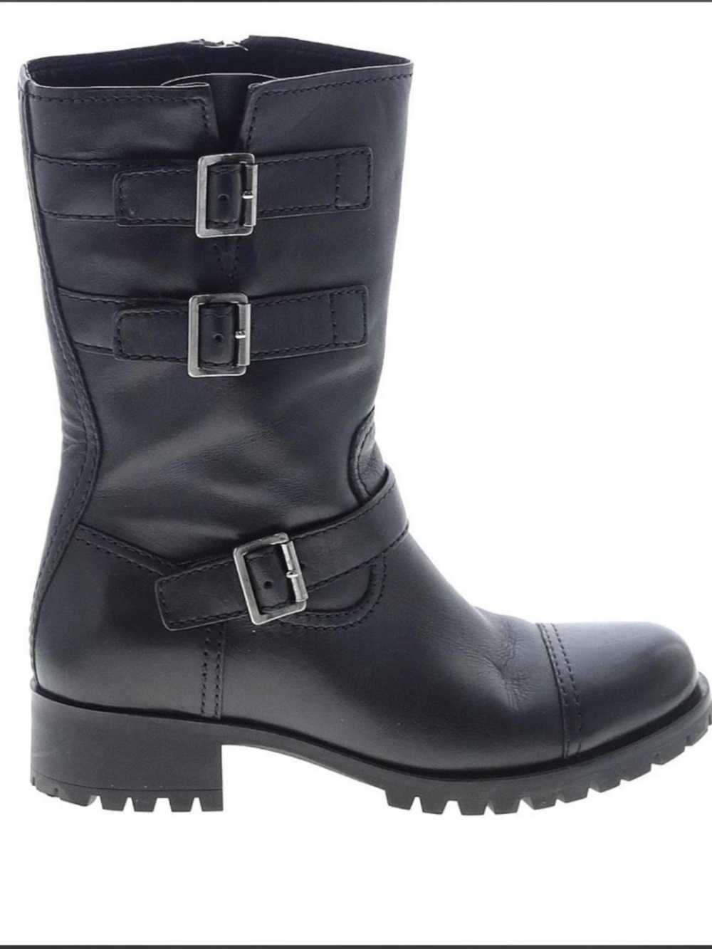 Prada Black Leather Buckle Mid-Calf Boots
